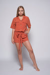 Stonewashed Cotton Women's Pyjama Set, Burnt Orange