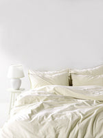 Stonewashed Cotton Duvet Cover Set, Ivory/White