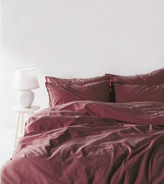 Stonewashed Cotton Duvet Cover, Raspberry