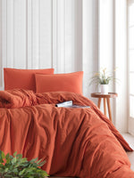 Stonewashed Cotton Duvet Cover Set, Burnt Orange