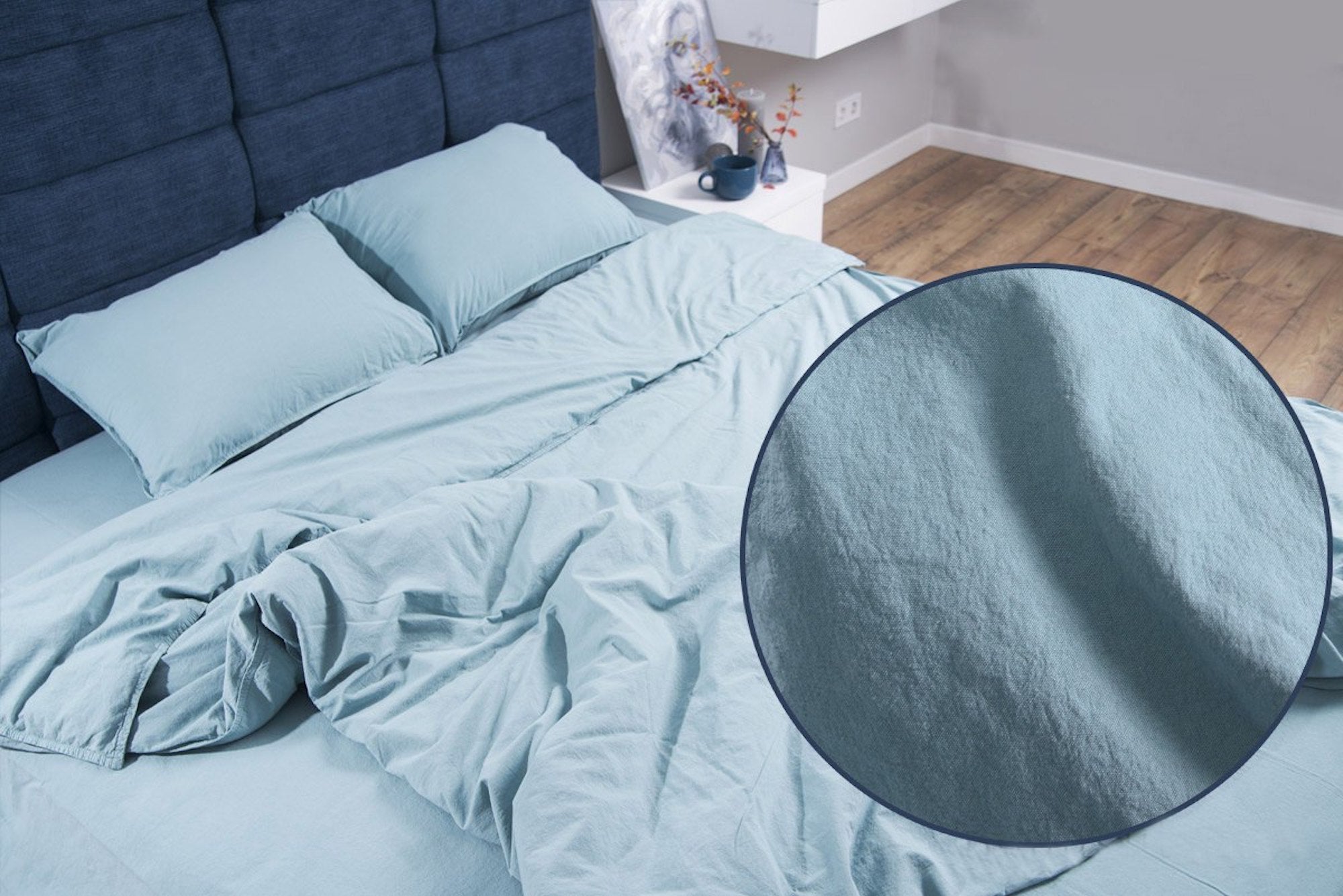 Stonewashed Cotton Duvet Cover Set, Mineral Blue