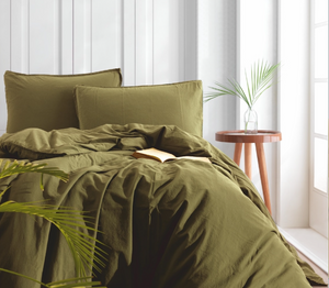 Stonewashed Cotton Bedding Set, Capulet Olive