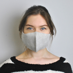 Grey Face Mask, 100 % Pure Linen, Reusable, Breathable, Soft