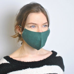 Green Face Mask, 100 % Pure Linen, Reusable, Breathable, Soft
