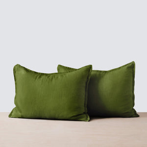 Linen Pillow Case Set, Olive Green