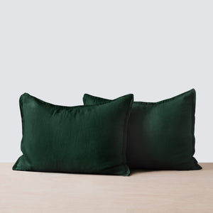 Stonewashed Linen Duvet Cover Set, Dark Green