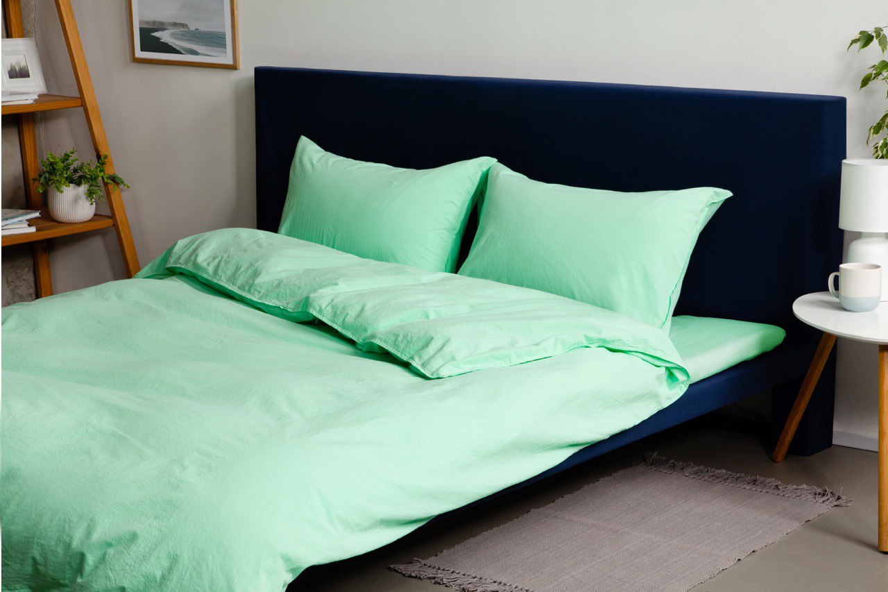 Stonewashed Cotton Duvet Cover Set, Neo Mint