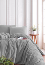 Stonewashed Cotton Duvet Cover Set, Silver