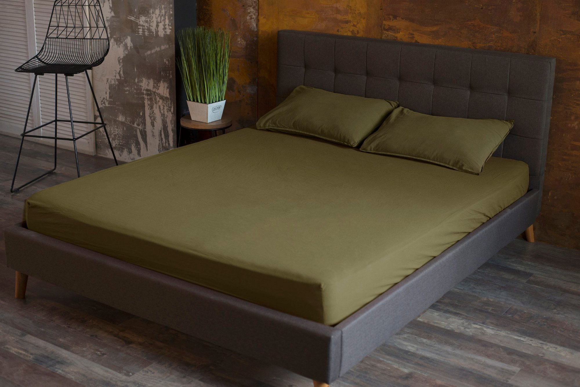 Cotton Fitted Sheet Set, Olive Green