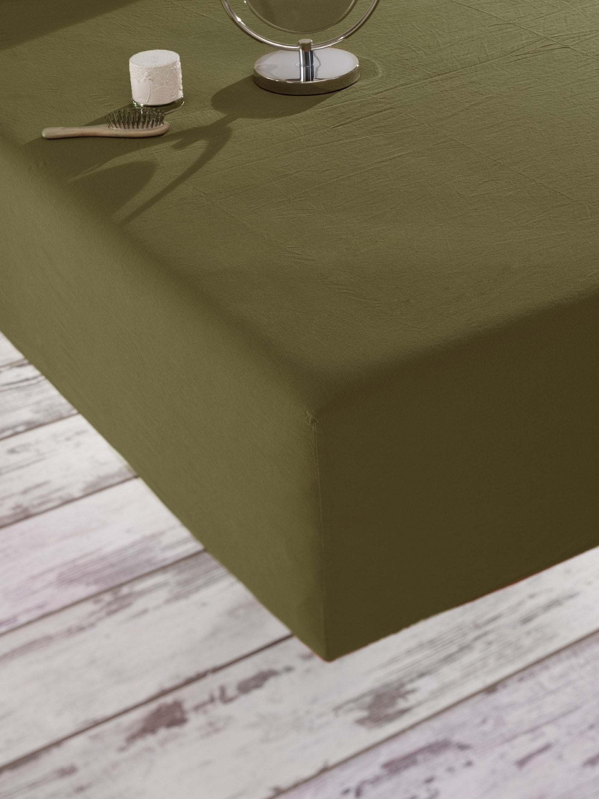 Cotton Fitted Sheet Set, Olive Green