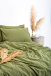 Stonewashed Cotton Duvet Cover Set, Olive Green