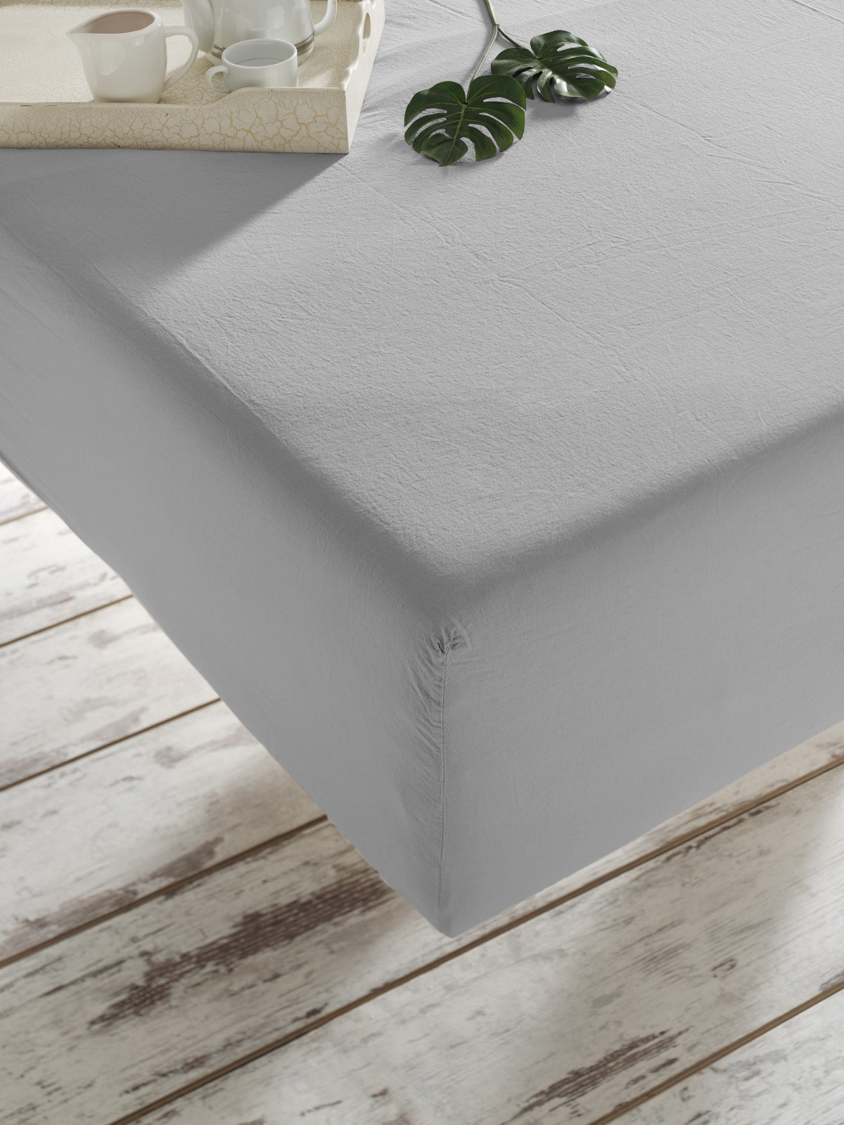 Stonewashed Cotton Bedding Set, Silver