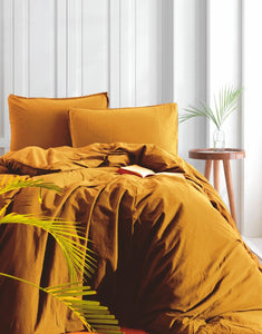 Stonewashed Cotton Duvet Cover Set, Mustard                       .