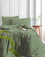 Stonewashed Cotton Duvet Cover Set, Sage Green