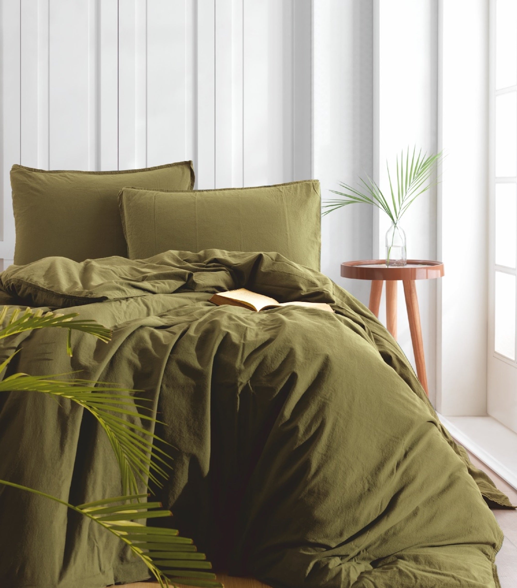 Stonewashed Cotton Duvet Cover Set, Capulet Olive