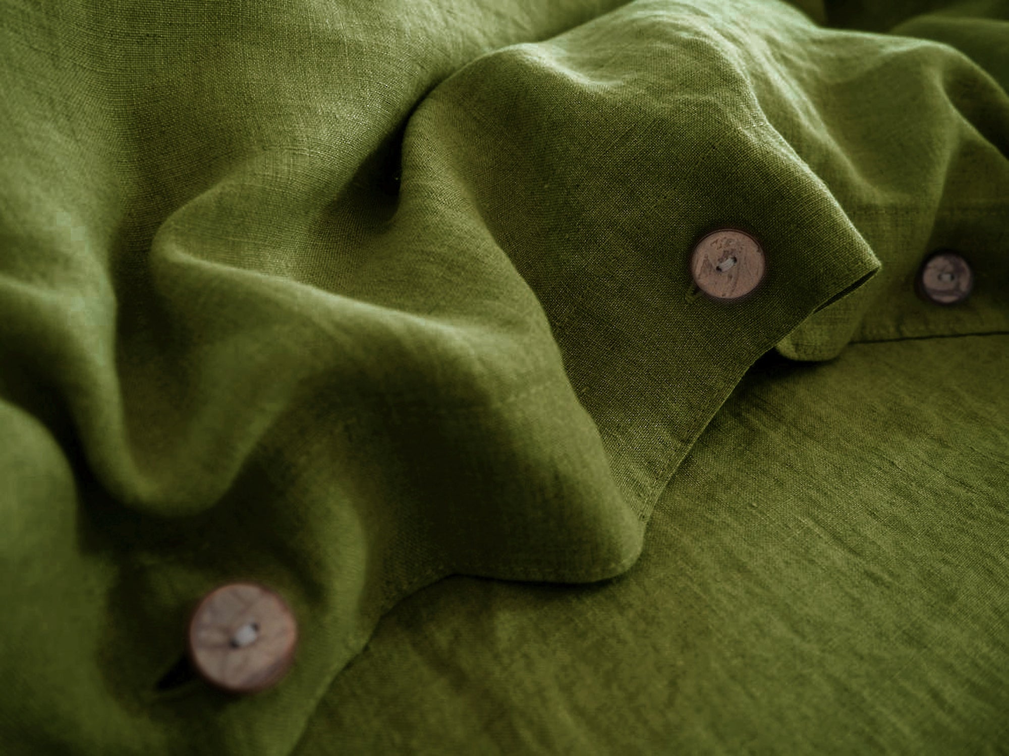 Stonewashed Linen Duvet Cover Set, Olive Green