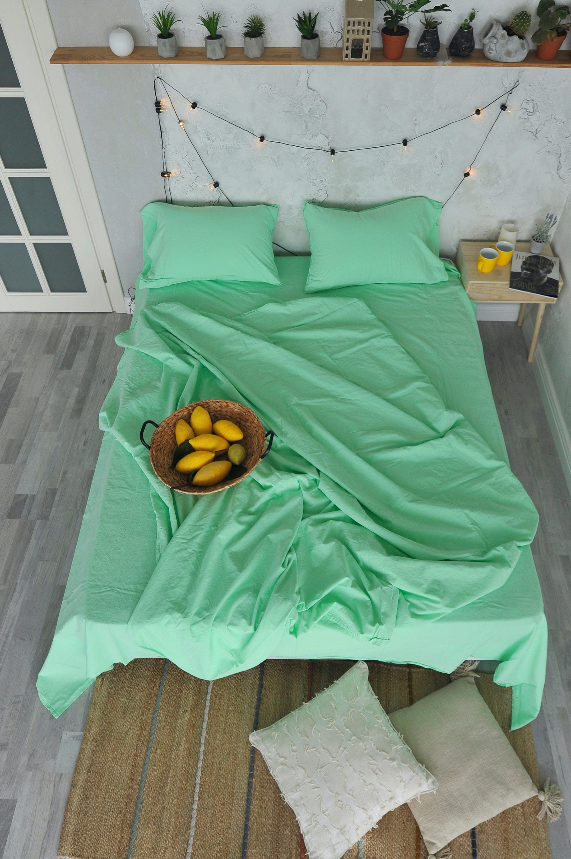 Stonewashed Duvet Cover Set: 1 Duvet Cover + 2 Pillow cases, Rustic Bedding Set King, Queen, Double, Full - Bright Colours