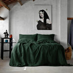 Stonewashed Linen Duvet Cover Set, Dark Green