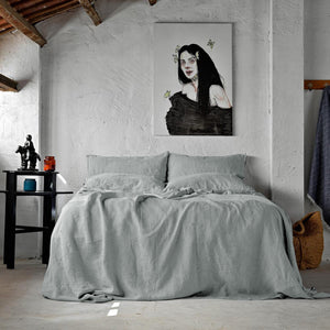 Stonewashed Linen Duvet Cover Set, Natural Flax Grey
