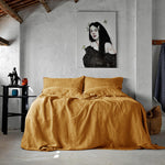 Stonewashed Linen Duvet Cover Set, Mustard