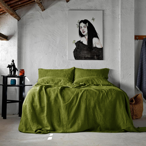 Stonewashed Linen Duvet Cover Set, Olive Green