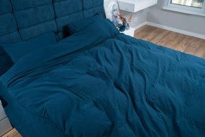 Stonewashed Cotton Bedding Set, Dress Blue