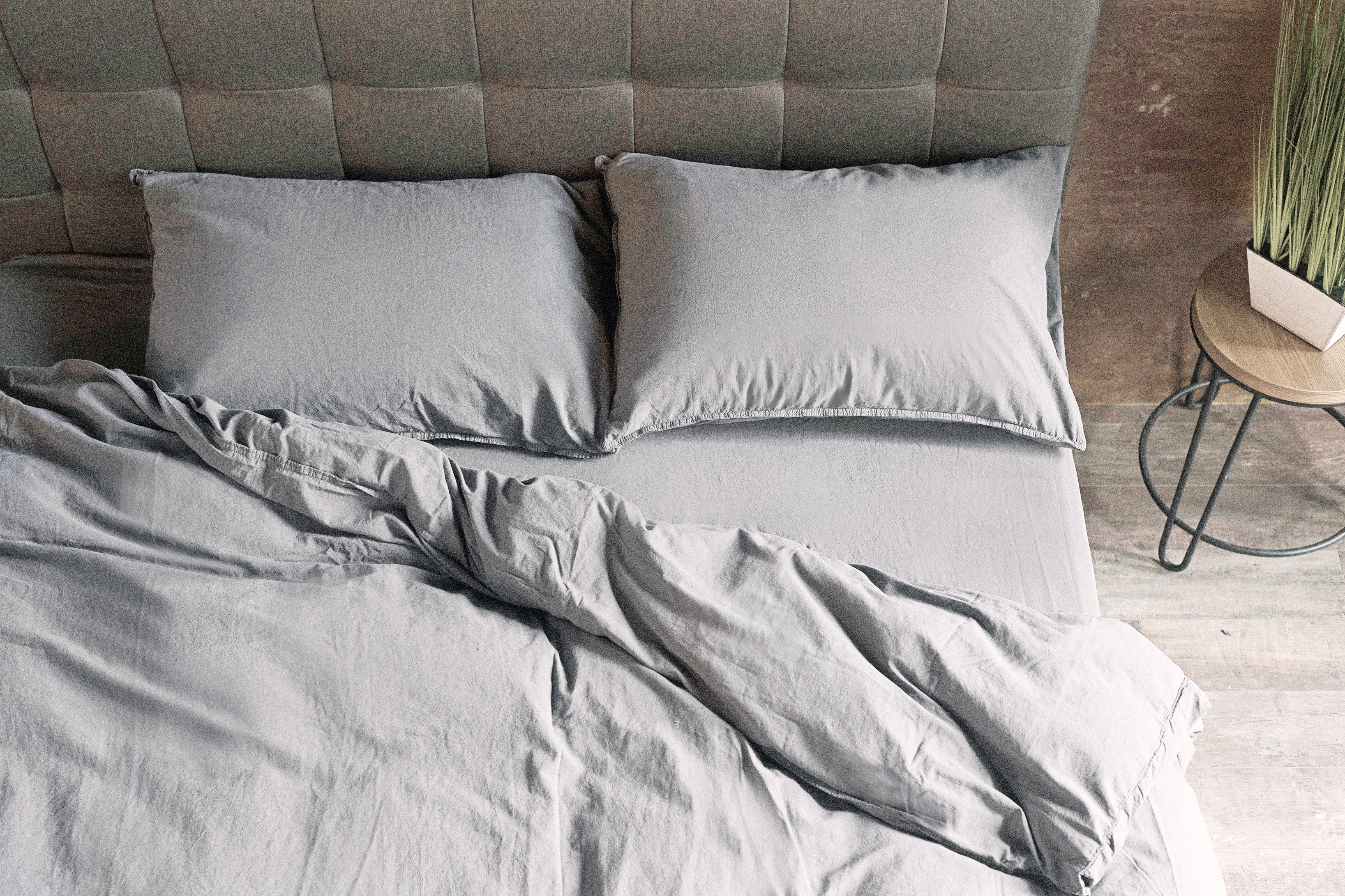 Stonewashed Cotton Bedding Set, Silver