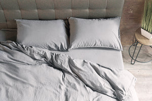 Stonewashed Cotton Bedding Set, Silver
