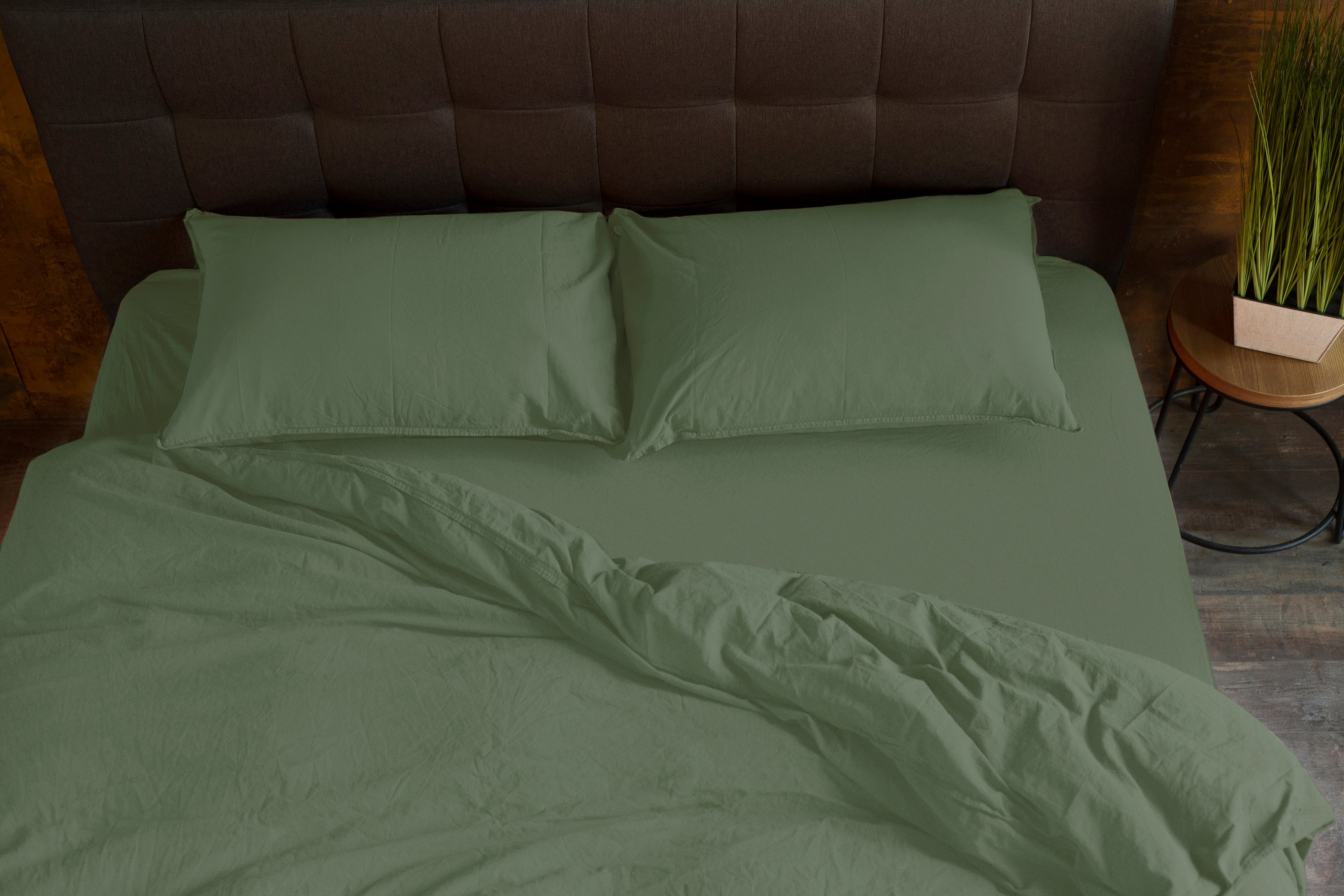 Stonewashed Cotton Duvet Cover Set, Sage Green