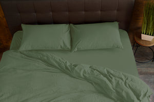 Stonewashed Cotton Duvet Cover Set, Sage Green