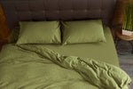 Stonewashed Cotton Duvet Cover Set, Olive Green