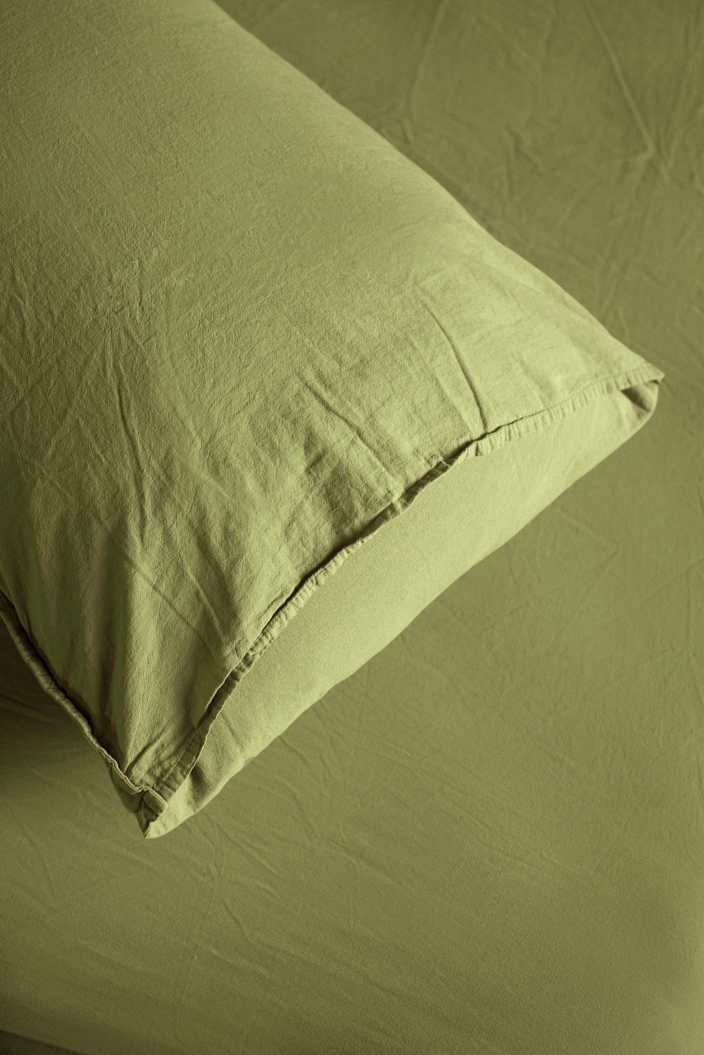 Cotton Pillow Case Set, Olive Green