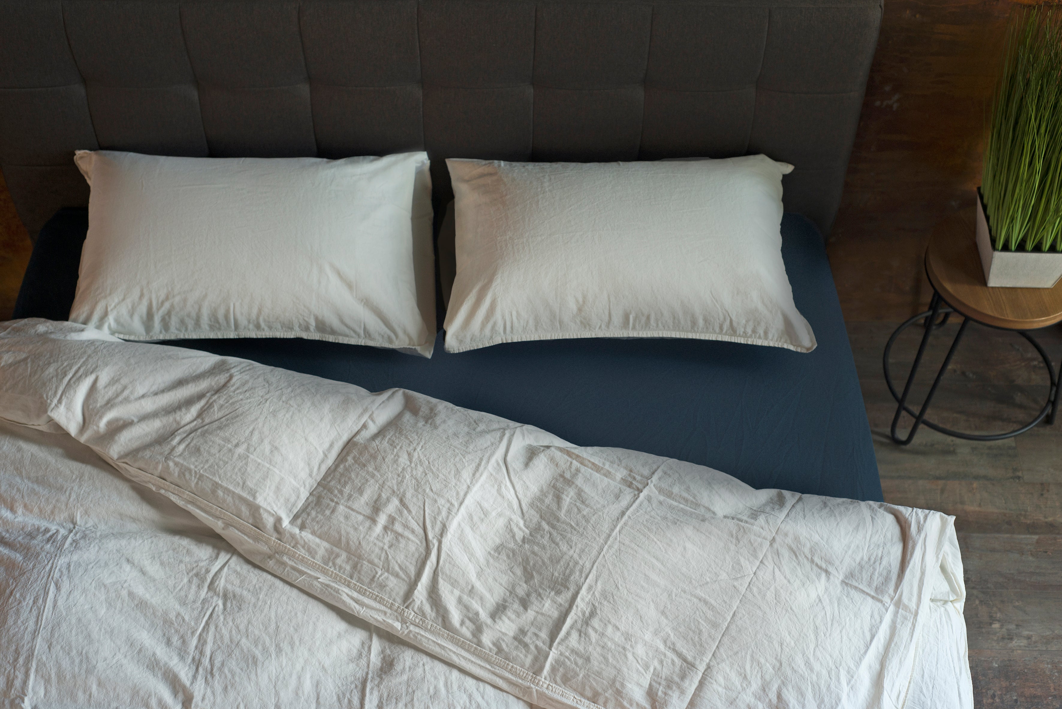 Stonewashed Cotton Duvet Cover Set, Ivory/White
