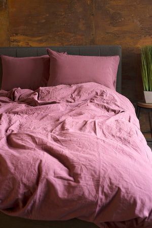 Stonewashed Cotton Duvet Cover, Raspberry