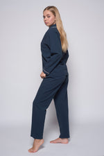 Stonewashed Cotton Women's Pyjama Set, Dress Blue