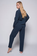 Stonewashed Cotton Women's Pyjama Set, Dress Blue