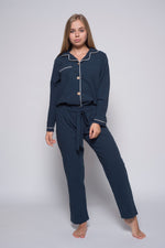 Stonewashed Cotton Women's Pyjama Set, Dress Blue