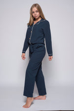 Stonewashed Cotton Women's Pyjama Set, Dress Blue