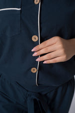 Stonewashed Cotton Women's Pyjama Set, Dress Blue