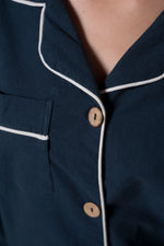 Stonewashed Cotton Women's Pyjama Set, Dress Blue